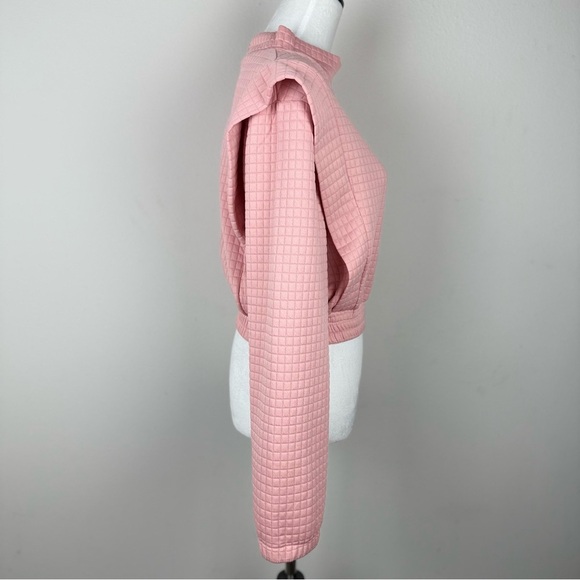 Simplee Women’s Pink Quilted Long Sleeve Crop Top Mock Neck‎ Pullover Size L - Picture 3 of 8